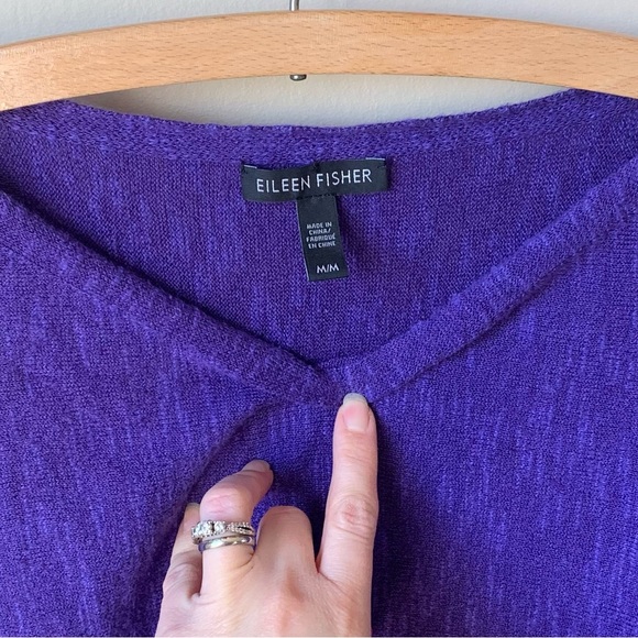 Eileen Fisher Organic linen and cotton purple crewneck sweater pockets on front - Picture 4 of 8